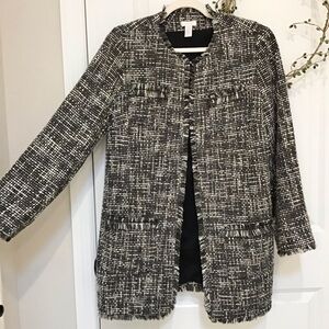 Chico’s Tweed Longline Jacket Gray Size 1/M, EUC